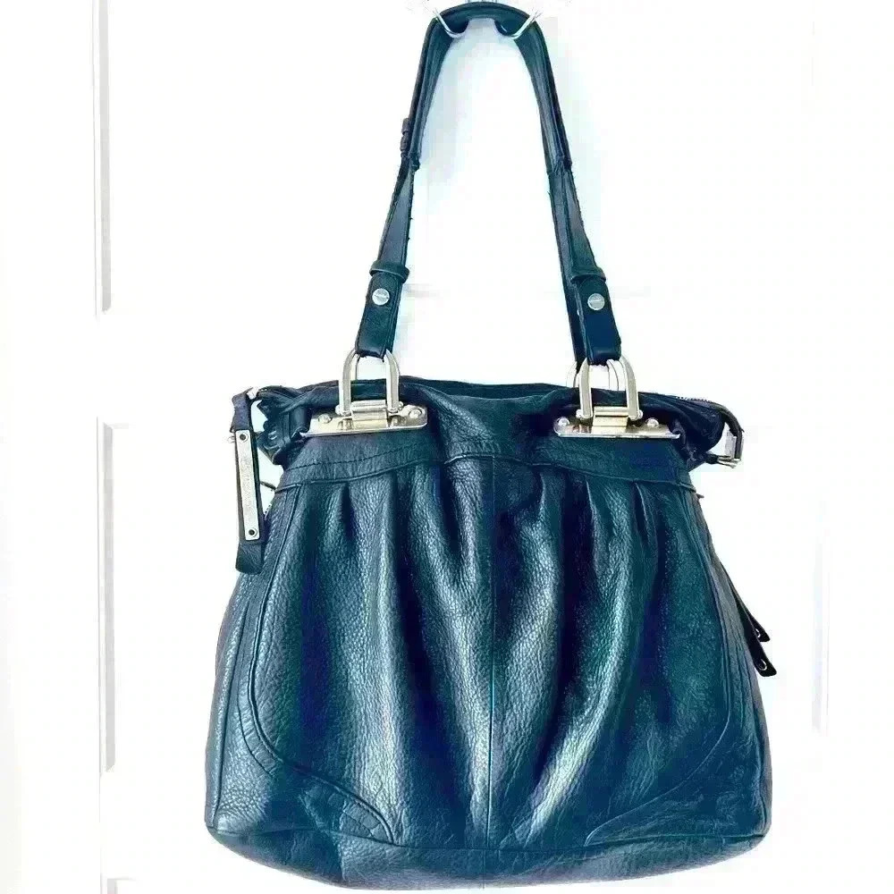 b.MAKOWSKY BLACK PEBBLED LEATHER SHOULDER BAG